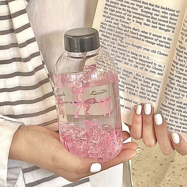 600ML Cute Bow Plastic Bottle Leak-Proof Juice Portable Milk Coffee Mug Outdoor Drinking Cup Kitchen Water Cups_maomaolike.com