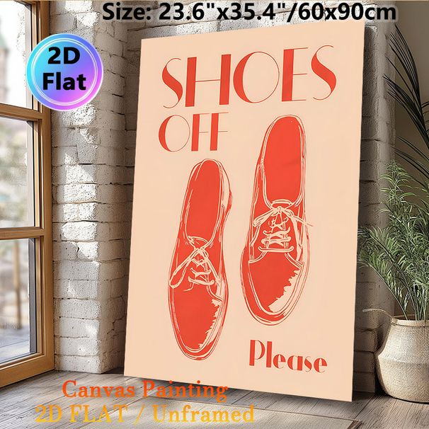 Shoes Off Reminder Painting Poster, Minimalist Retro Red Shoe Graphic Poster, Polite Entry Prompt Ideal For Home Entryways, Hallways_maomaolike.com