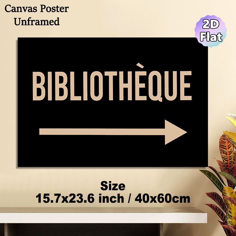 French Bibliothèque Themed Painting Poster, Minimalist Typography With Arrow Poster, Clear Directional Guide, Ideal For Home Library And Study Room_maomaolike.com