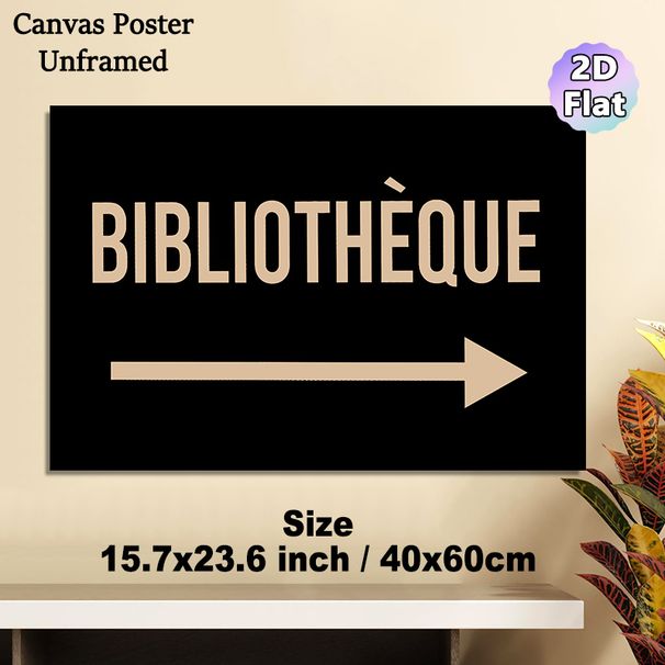 French Bibliothèque Themed Painting Poster, Minimalist Typography With Arrow Poster, Clear Directional Guide, Ideal For Home Library And Study Room_maomaolike.com