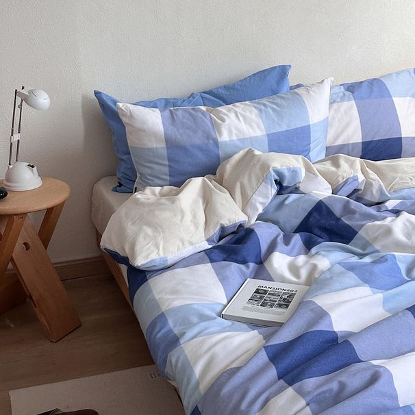 Wholesale Nordic Style Simple Pure Four-Piece Set Retro Plaid Vintage Full Cotton Satin 60s Thickened Brushed 4 Pieces_maomaolike.com