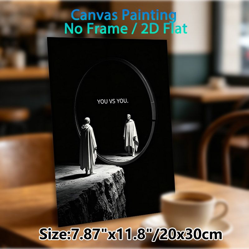 "You Vs You" Self-motivational Painting Poster, Monochrome Dramatic Mirror Reflection Poster, Inspirational Self-challenge Artwork Ideal For Home_maomaolike.com
