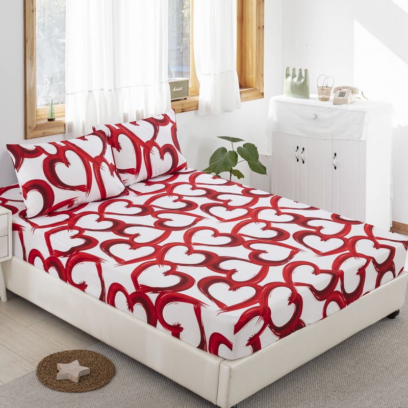 Love Couples Polyester Skin Friendly Bed Mattress Protector Fitted Sheet_maomaolike.com