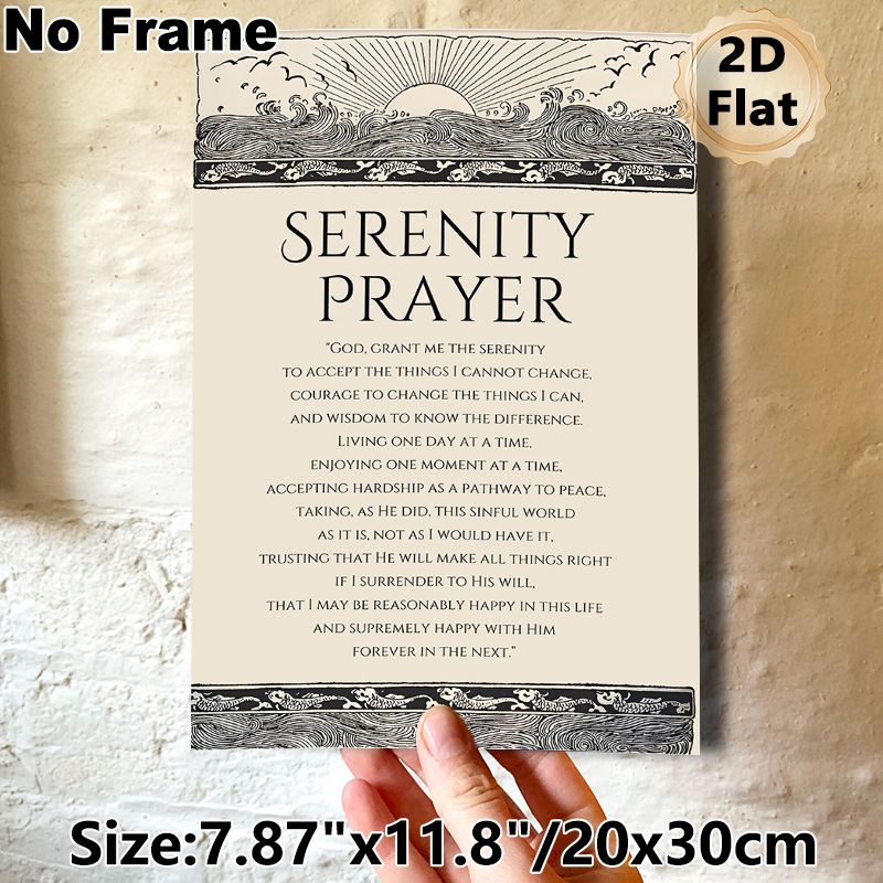 Serenity Prayer Painting Poster, Vintage Monochrome Coastal Wave & Sun Border Poster, Inspirational Spiritual Text Decor For Home, Office And_maomaolike.com