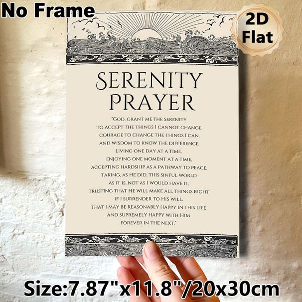 Serenity Prayer Painting Poster, Vintage Monochrome Coastal Wave & Sun Border Poster, Inspirational Spiritual Text Decor For Home, Office And_maomaolike.com
