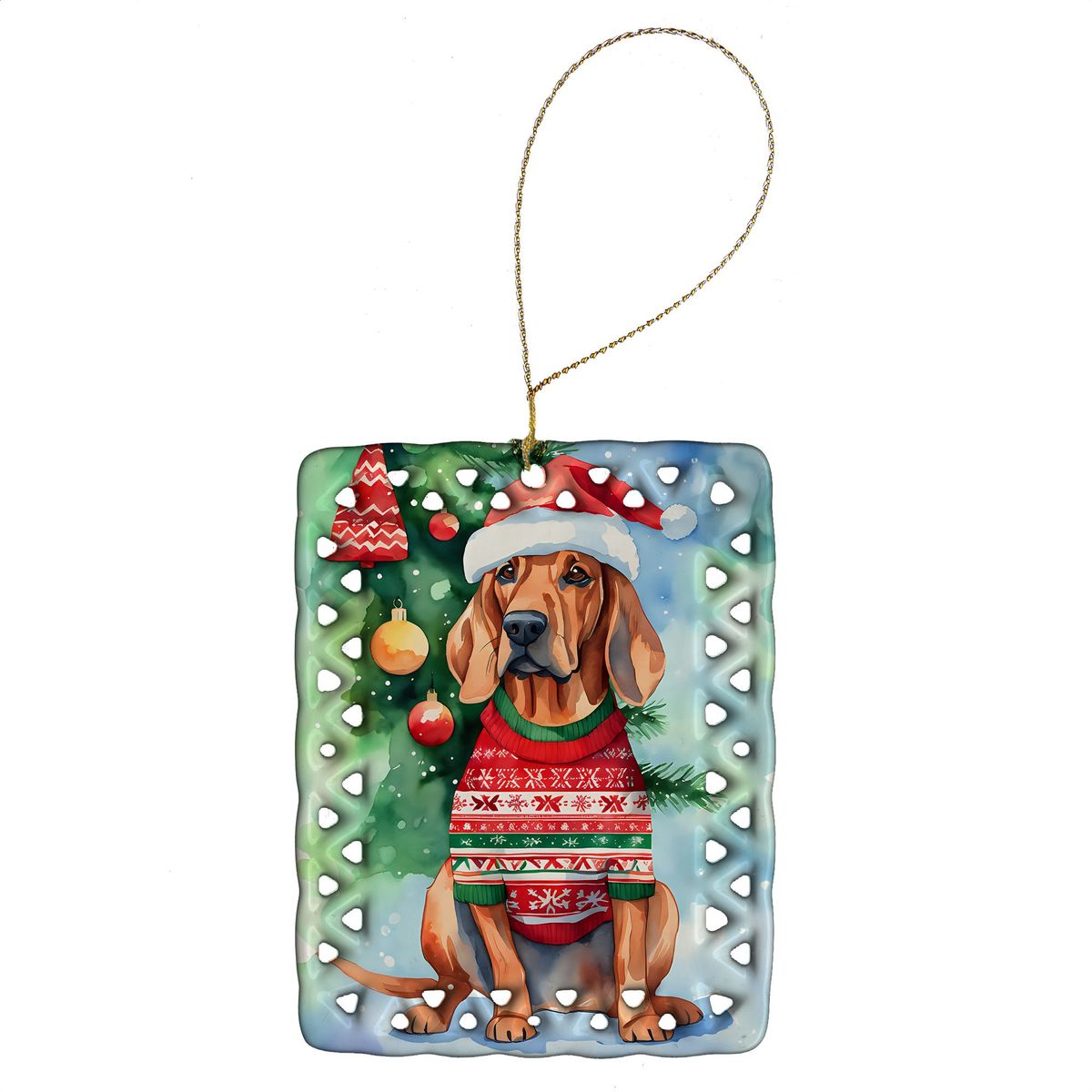 Redbone Coonhound Christmas Porcelain Ornament Christmas Tree Hanging Decorations For Home Christmas Holiday, Rectangle, Gift, Multicolor_maomaolike.com