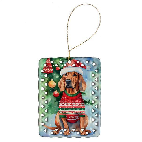 Redbone Coonhound Christmas Porcelain Ornament Christmas Tree Hanging Decorations For Home Christmas Holiday, Rectangle, Gift, Multicolor_maomaolike.com