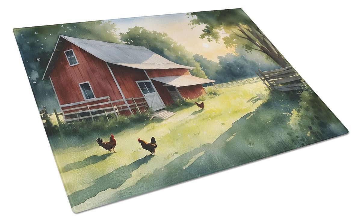 Chicken Coop At Dawn Glass Cutting Board Decorative Tempered Glass Kitchen Cutting And Serving Board Large Size Chopping Board_maomaolike.com
