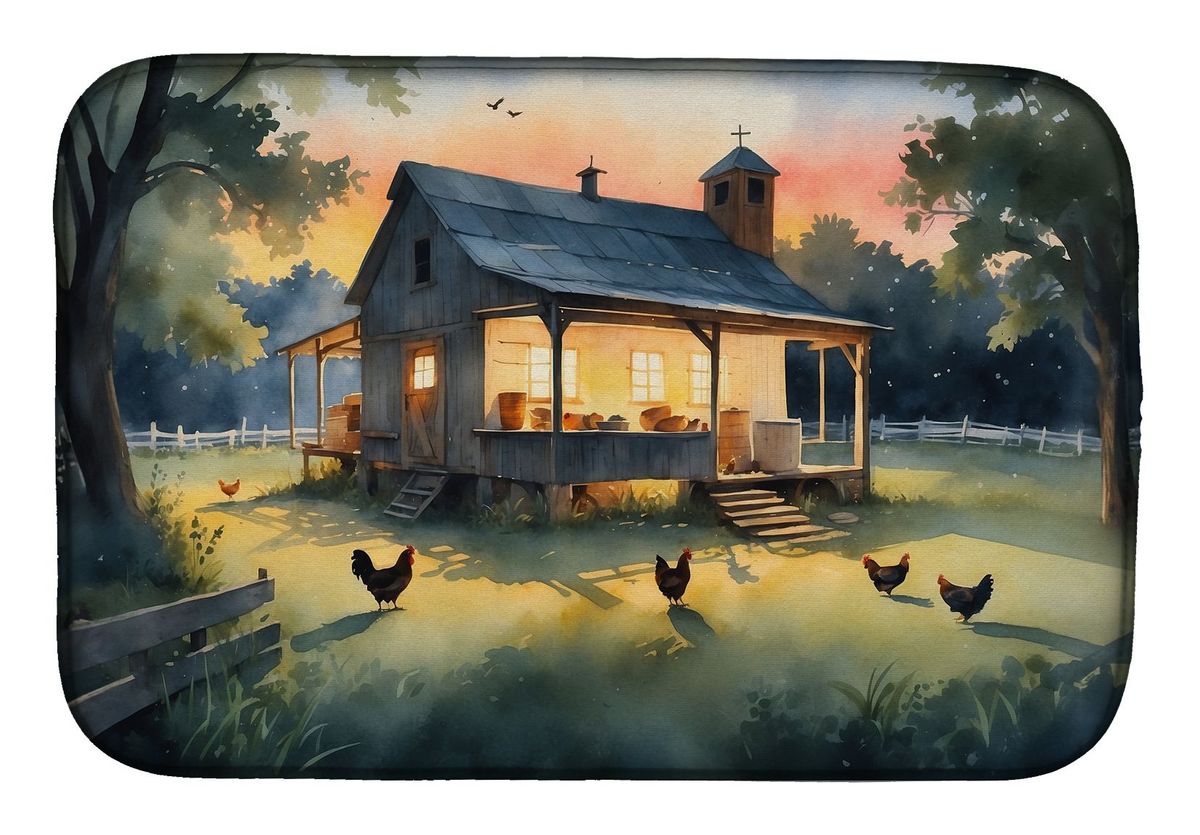 Chicken Coop At Dawn Dish Drying Mat Absorbent Dish Drying Mat Pad For Kitchen Counter Dish Drainer Mat For Countertop, 14 X 21", Multicolor_maomaolike.com