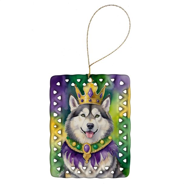 Alaskan Malamute King Of Mardi Gras Porcelain Ornament Christmas Tree Hanging Decorations For Home Christmas Holiday, Rectangle, Gift, Multicolor_maomaolike.com