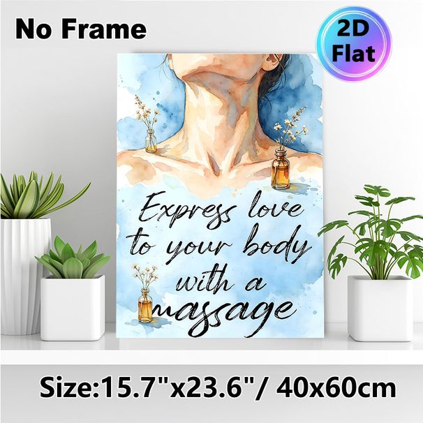 Massage Themed Painting Poster, Soft Watercolor Style Poster, Gentle Neck & Shoulder Artwork With Tiny Flower Bottles, Inspiring Self-care Message_maomaolike.com