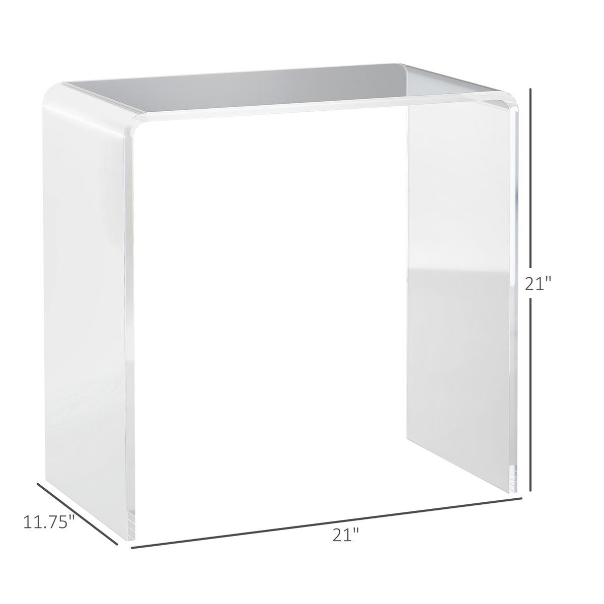 Modern Acrylic End Table, Waterfall Side Table With Rounded Edges And Storage For Small Spaces, 21" X 12" X 21", Clear_maomaolike.com