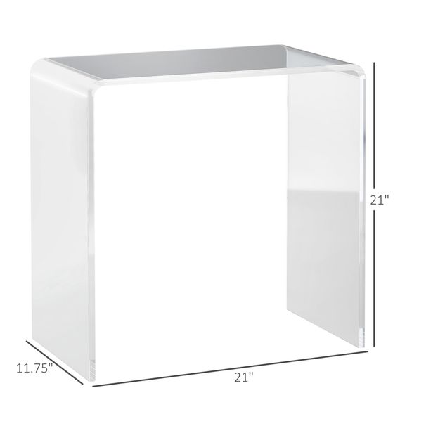 Modern Acrylic End Table, Waterfall Side Table With Rounded Edges And Storage For Small Spaces, 21" X 12" X 21", Clear_maomaolike.com