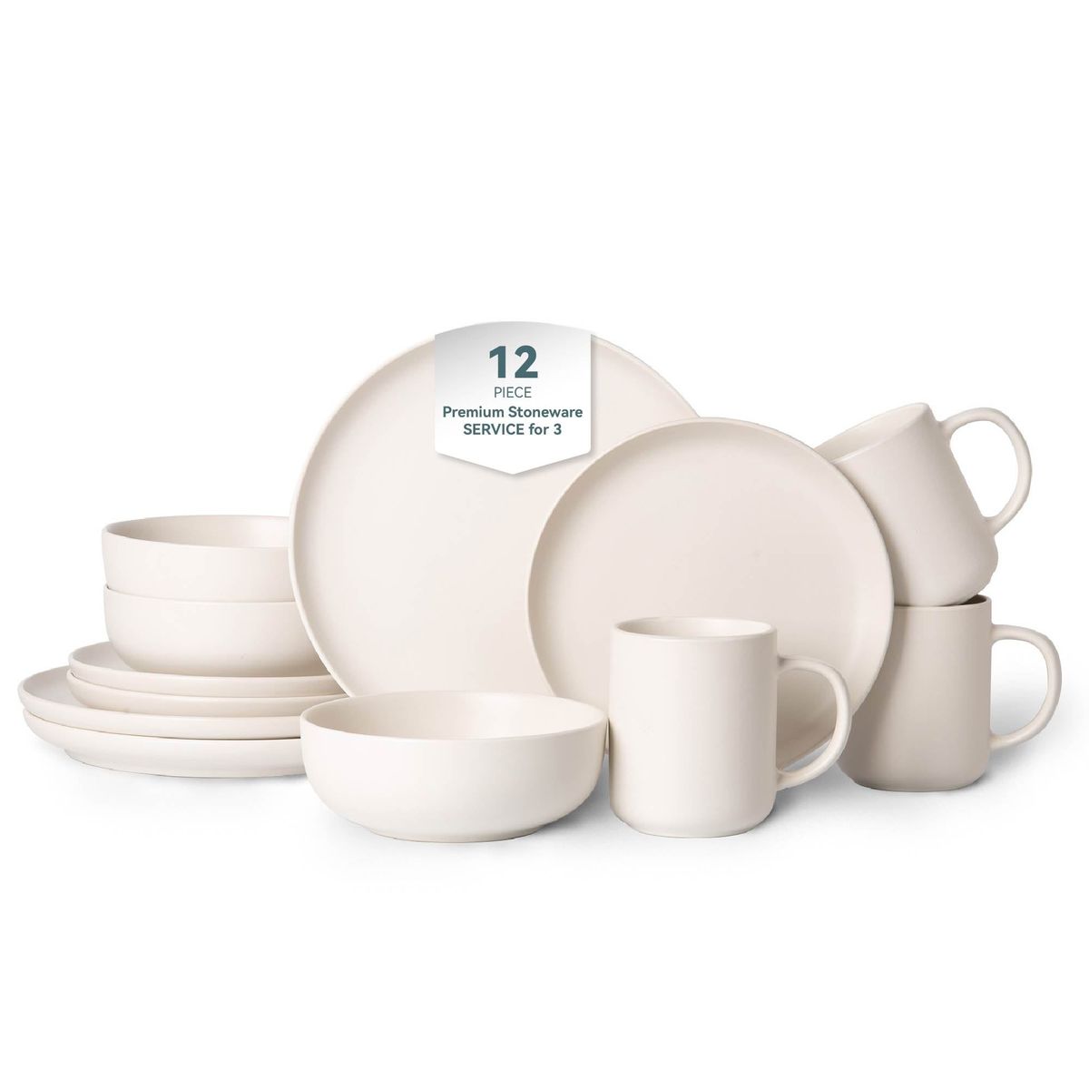 12-Piece Stoneware Dinnerware Sets With Mugs | Microwave & Dishwasher Safe | Non-Toxic Dinner Plates Bowls Set | Stackable Matte Glaze Kitchenware For 3_maomaolike.com
