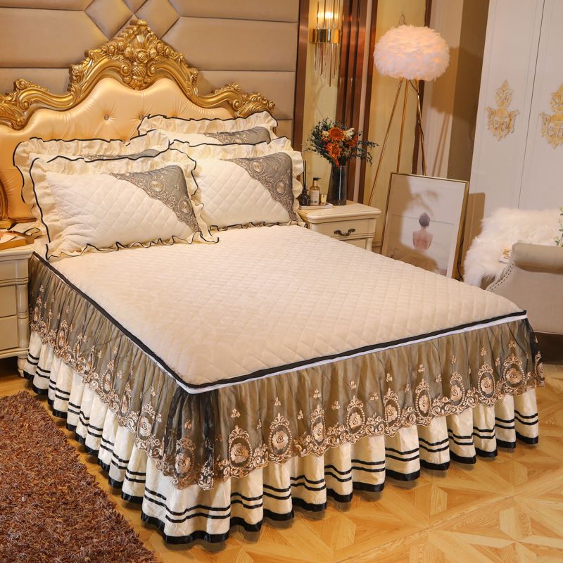 European Style Velvet Quilted Skirt Single Piece Autumn Winter Thickened Lace Cover 1.5m 1.8m Set Non-Slip Bed Sheet_maomaolike.com