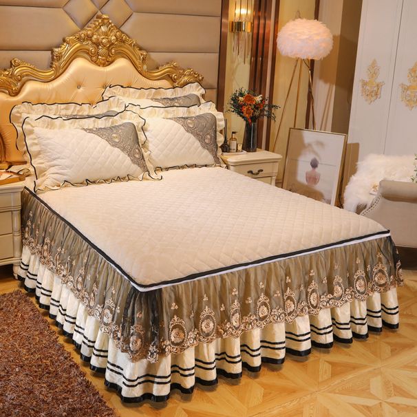 European Style Velvet Quilted Skirt Single Piece Autumn Winter Thickened Lace Cover 1.5m 1.8m Set Non-Slip Bed Sheet_maomaolike.com
