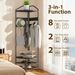 Corner Hall Tree, Industrial 4-Tier Coat Rack With Shoe Storage, 8 Movable Hooks And 2 Shelves For Hallway, Black_maomaolike.com