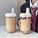 500/850ml Cute Pearl Milk Tea Straw Plastic Water Bottle With Cup Cover Bubble Coffee Cups Drop-proof Large Capacity_maomaolike.com