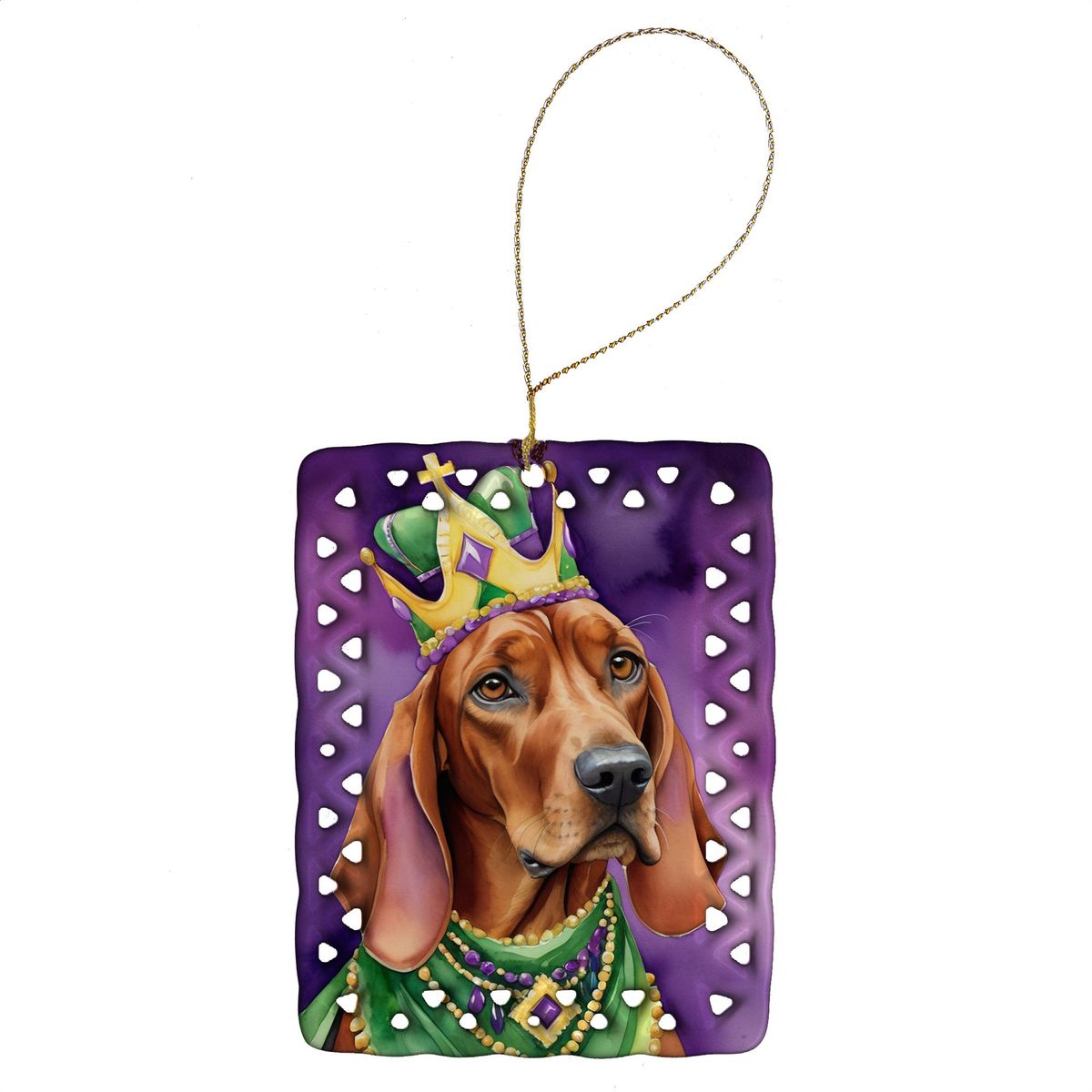 Redbone Coonhound King Of Mardi Gras Porcelain Ornament Christmas Tree Hanging Decorations For Home Christmas Holiday, Rectangle, Gift, Multicolor_maomaolike.com