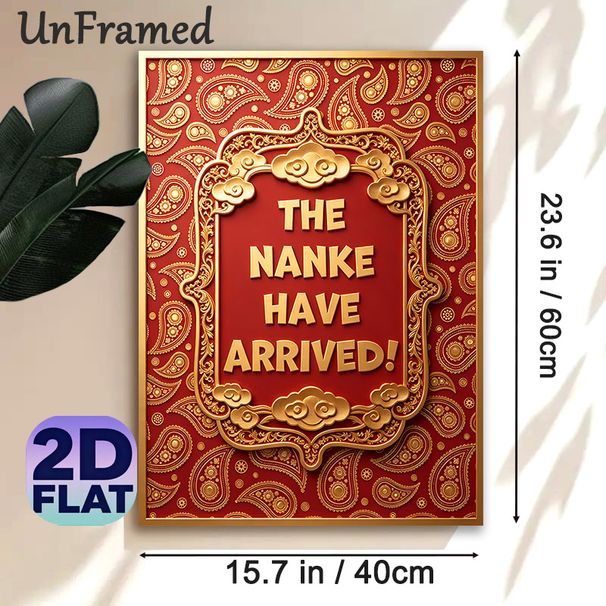 Chinese Ornate Themed "The Nanke Have Arrived" Painting Poster, Luxe Red & Gold Intricate Paisley & Cloud Motif Poster, Elegant Decor Piece Ideal For_maomaolike.com