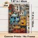 Colorful Stacked Urban Buildings Painting Poster, Weathered Rustic Dense Cityscape Poster, Brings Rich Cultural Urban Vibe Ideal For Living Room_maomaolike.com