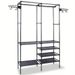 Clothing Rack Clothes Rack, 66'' Multifunctional Garment Rack For Hanging Clothes, 4 Tiers Portable Closet Rack With 4 Hooks & 2 Hanging Rods, Coated Metal Freestanding Closet Wardrobe System, Black_maomaolike.com