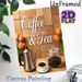 Coffee & Tea Themed Painting Poster, Warm-toned Rustic Cozy Scene Poster, Inviting Design With Coffee Pot, Tea Jar And Orange Tulips, Ideal For_maomaolike.com