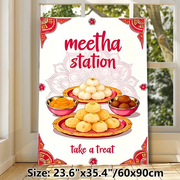 Indian Sweets Meetha Station Painting Poster, Vibrant Traditional Festive Style Poster, Colorful Assorted Indian Sweets Display, Brings Warm Festive_maomaolike.com