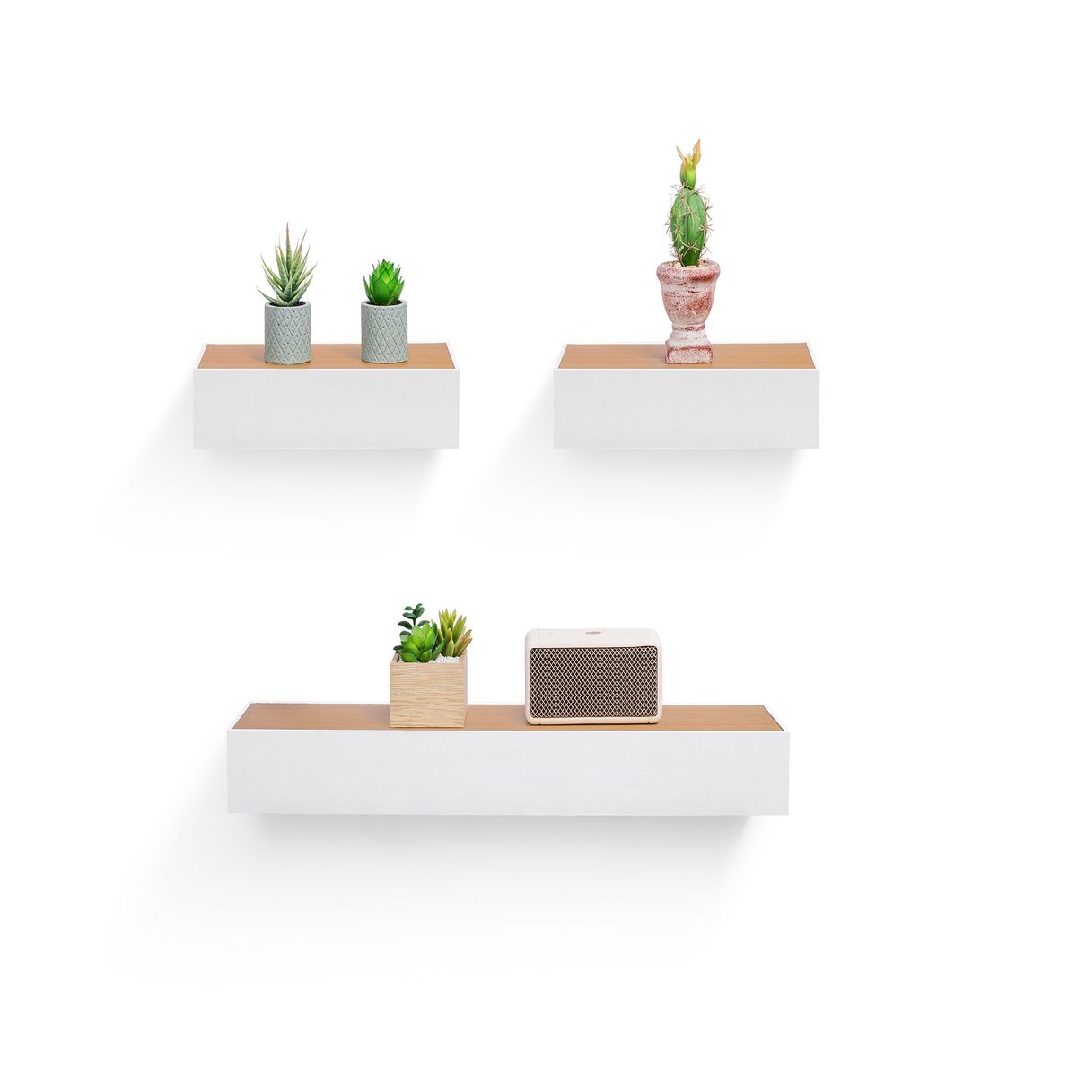 Floating Shelves 23.62" Wall Mounted Wood Shelves For Bathroom, Bedroom, Living Room, Kitchen, Hanging Shelf For Books/Storage/Decor With Invisible Brackets, Maple+White_maomaolike.com