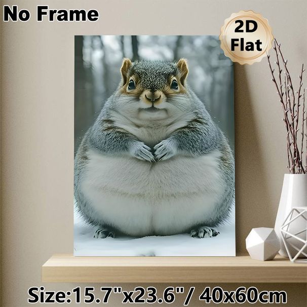 Chubby Squirrel Painting Poster, Adorable Realistic Winter Woodland Scene Poster, Warm Whimsical Decor Piece For Living Room, Bedroom And Office_maomaolike.com
