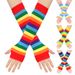 Unisex Colorful long gloves Holiday Party Party Rainbow wrist sleeve Fingerless gloves Colorful striped sleeves_maomaolike.com