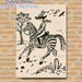 Western Cowboy Riding Zebra Painting Poster, Monochrome Linocut-style Wild Desert Scene Poster, Rustic Wild West Inspired Decor Ideal For Living Room_maomaolike.com