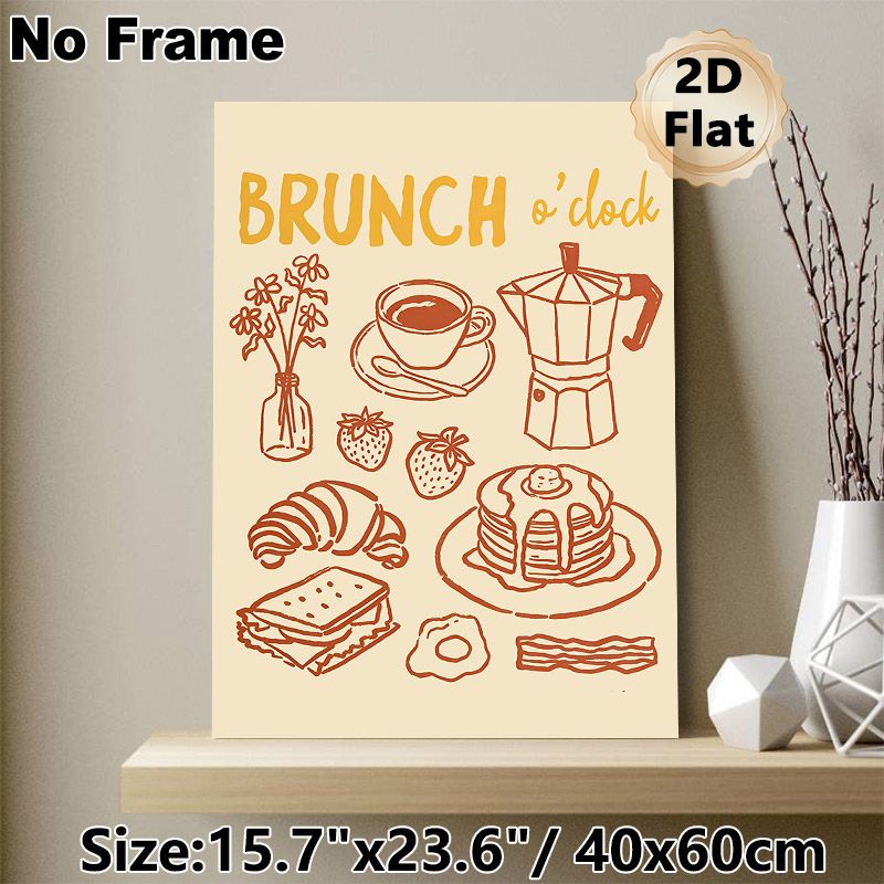 Brunch Themed Painting Poster, Warm-toned Hand-drawn Brunch Food Illustration Poster, Cozy Dining Vibe Decor Ideal For Kitchen & Dining Room_maomaolike.com