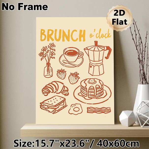 Brunch Themed Painting Poster, Warm-toned Hand-drawn Brunch Food Illustration Poster, Cozy Dining Vibe Decor Ideal For Kitchen & Dining Room_maomaolike.com