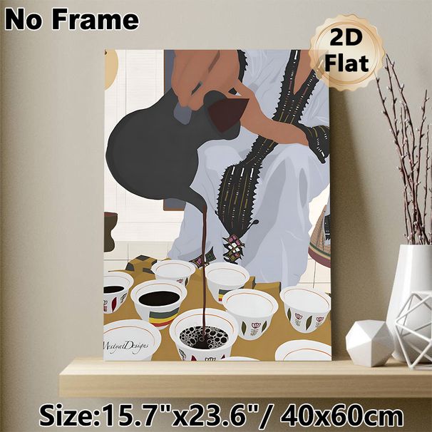 Ethiopian Coffee Ceremony Painting Poster, Vibrant Flat-style Illustration Poster, Cultural Art Decor For Kitchen, Dining Room & Coffee Shop_maomaolike.com