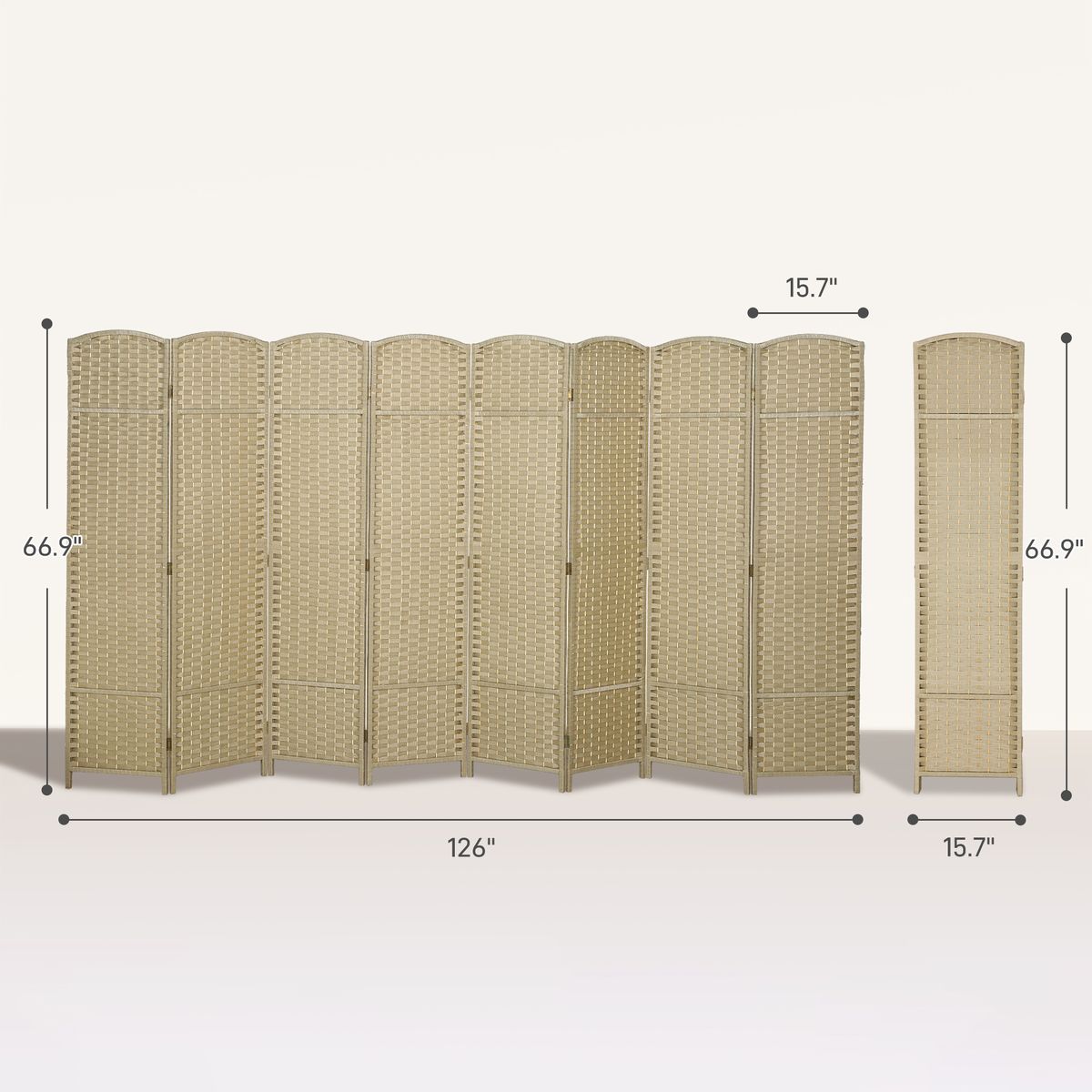 Folding Room Divider Screen 8 Panel 5.6 ' Tall Privacy Screen Freestanding Room Partition For Home Office, Beige_maomaolike.com