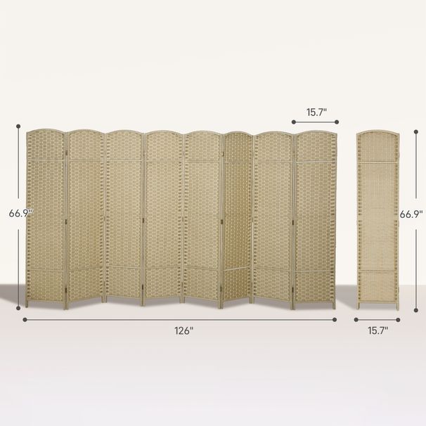 Folding Room Divider Screen 8 Panel 5.6 ' Tall Privacy Screen Freestanding Room Partition For Home Office, Beige_maomaolike.com