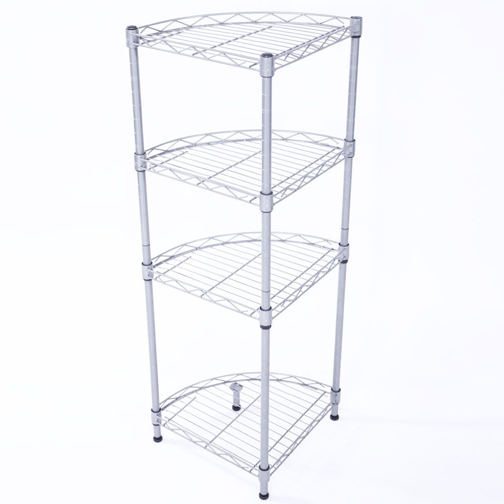 4-Tier Corner Storage Shelves, Wire Shelving Unit, Metal Shelf, Steel Storage Rack For Laundry Bathroom Kitchen Silver_maomaolike.com