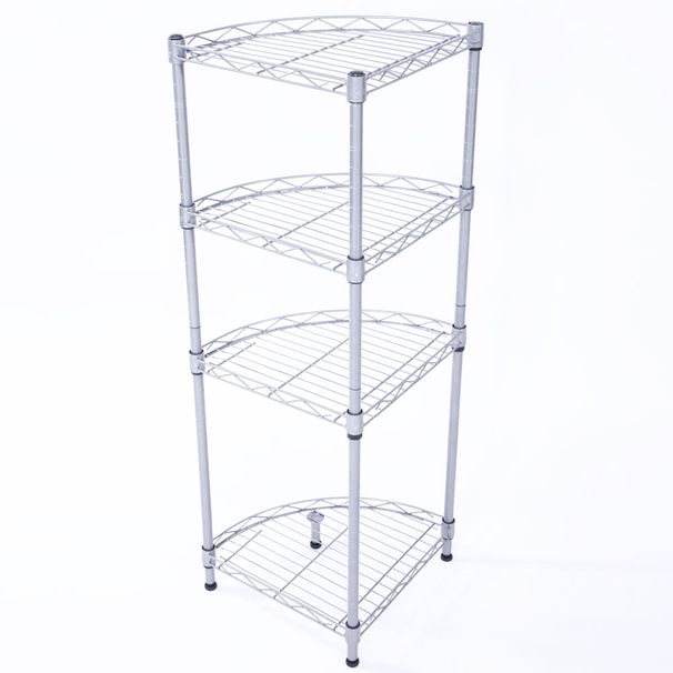 4-Tier Corner Storage Shelves, Wire Shelving Unit, Metal Shelf, Steel Storage Rack For Laundry Bathroom Kitchen Silver_maomaolike.com