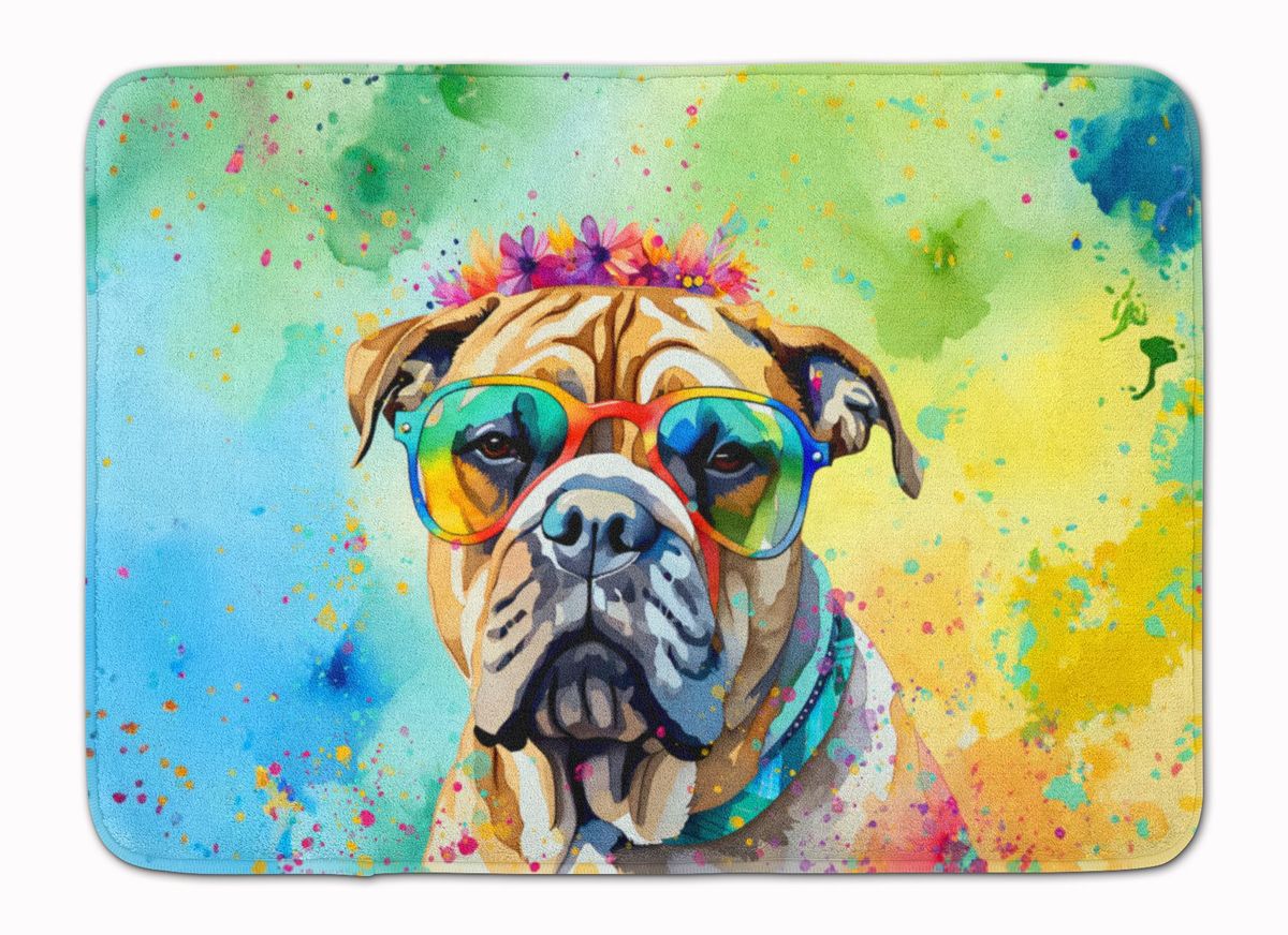 Bullmastiff Hippie Dawg Memory Foam Kitchen Mat Machine Washable Anti-Fatigue Mat Cushion Comfort Bath Mat Or Kitchen Rug_maomaolike.com