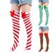 Unisex Christmas bow Diagonal striped stockings party over-the-knee socks Candy stockings Festive Christmas socks_maomaolike.com
