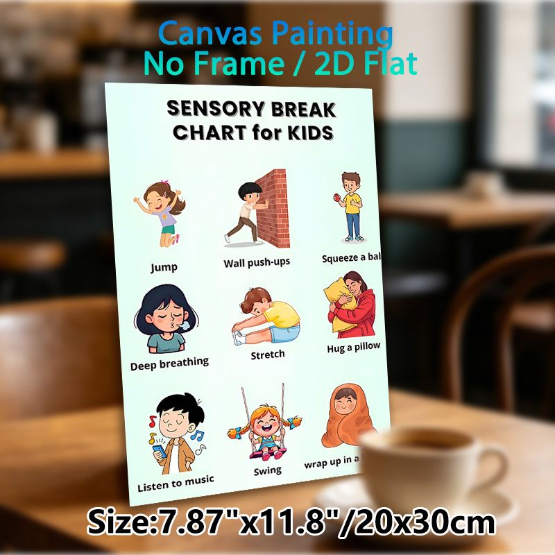 Sensory Break Chart Painting Poster, Vibrant Cartoon-style Sensory Activity Guide Poster, Offers Diverse Calming & Energizing Activity Ideas For_maomaolike.com