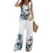 Women's Clothing round neck casual printed vest wide leg pants suit_maomaolike.com