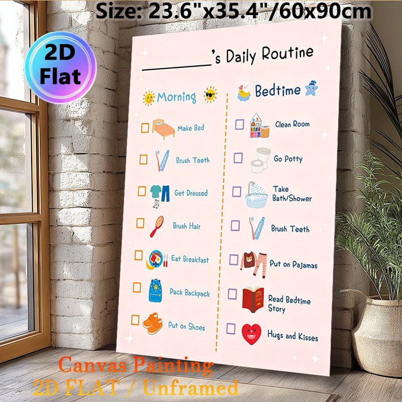 Daily Routine Checklist Painting Poster, Cute Colorful Cartoon-style Morning & Bedtime Task Chart Poster, Assists In Organizing Daily Habits Suitable_maomaolike.com