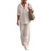 Women's clothing women's two-piece set women's lapel long-sleeved shirt spring and autumn casual solid color pants wide leg suit_maomaolike.com