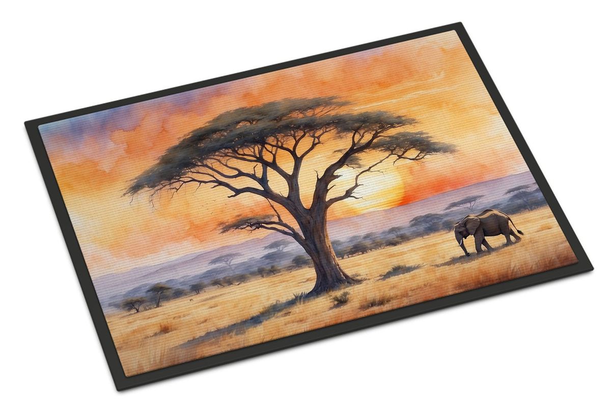 Elephants Savanna Sunrise Doormat Front Door Mat Indoor Outdoor Rugs For Entryway, Non Slip Washable Low Pile, 24H X 36W_maomaolike.com