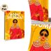 Indian Jhumka Themed Painting Poster, Bold Vibrant Cartoon Style Poster, Stylish Figure In Red Sari With Ornate Jhumkas, Warm Marigold & Arch_maomaolike.com