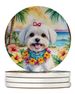 Maltese Luau Large Sandstone Coasters Pack Of 4 Absorbent Round Coasters Decor Gifts For Men Or Women, 4 In, Multicolor_maomaolike.com