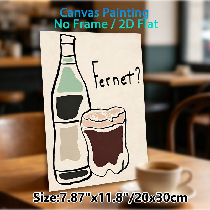 Fernet Themed Painting Poster, Minimalist Hand-drawn Wine Bottle & Iced Glass Poster, Stylish Beverage-themed Decor Ideal For Home Bar, Kitchen Or_maomaolike.com