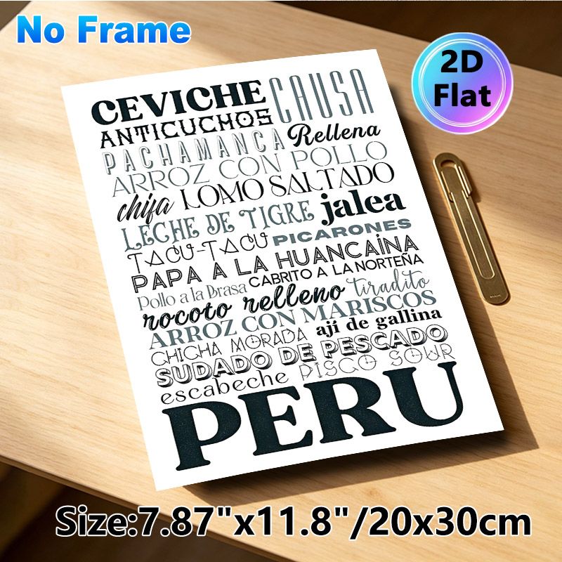 Peruvian Cuisine Typography Painting Poster, Stylish Monochromatic Text Art Poster, Showcases Classic Peruvian Dish Names, Ideal For Dining Rooms And_maomaolike.com